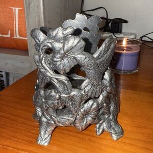 American Candle Factory Vintage Pewter Hummingbird Candle Holder